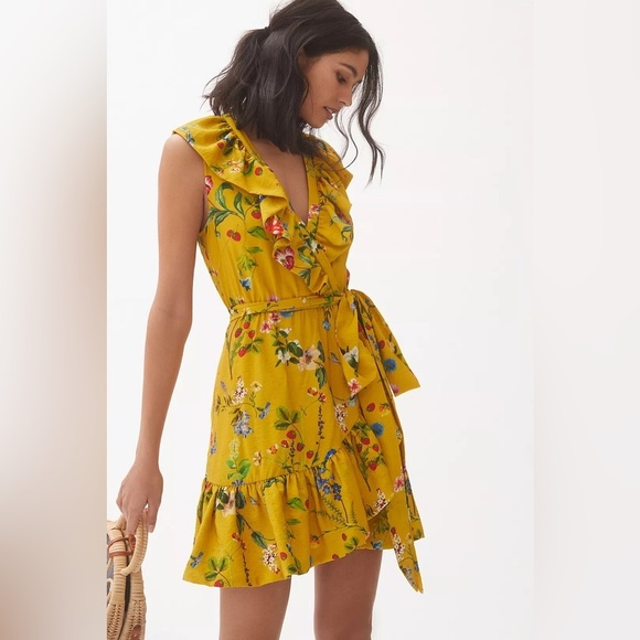 Anthropologie Dresses & Skirts - NWT Maeve yellow floral wrap mini dress sz sm